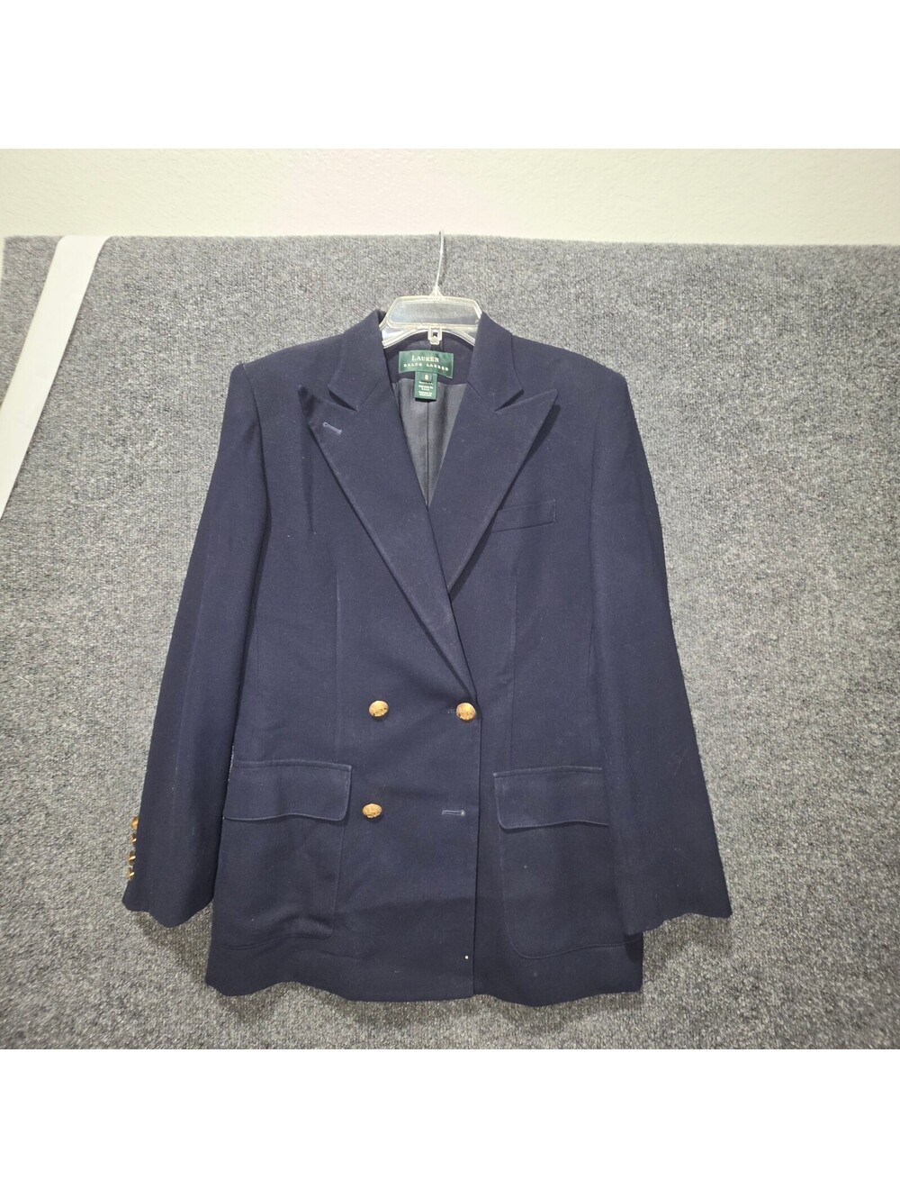 RL48. Vtg 90s Lauren Ralph Lauren Navy Wool Double Breasted Blazer  8